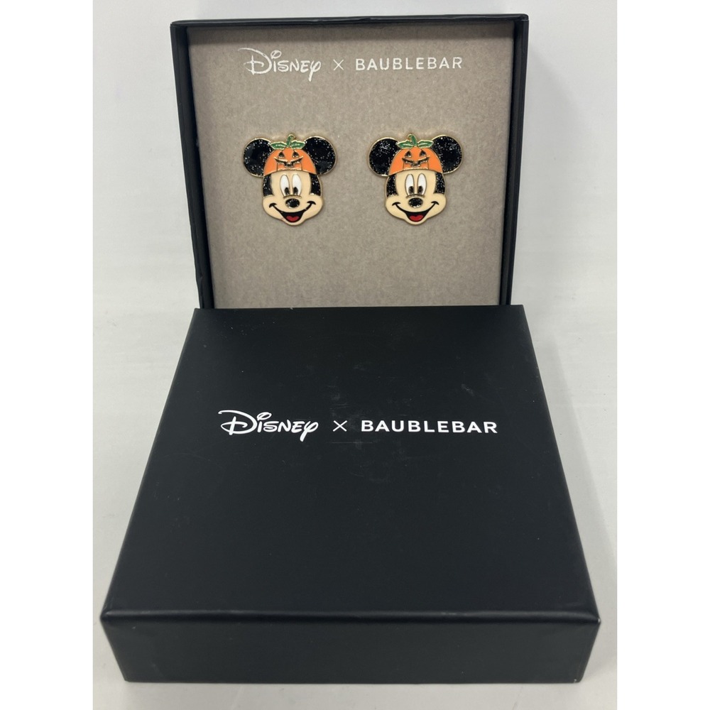 Disney X Baublebar Mickey Mouse Halloween Pumpkin Stud Earrings NEW